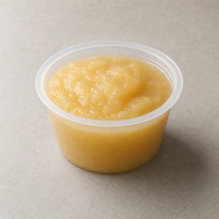 Applesauce (opened) on a neutral surface