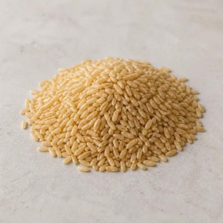 Brown rice (dry) on a neutral surface