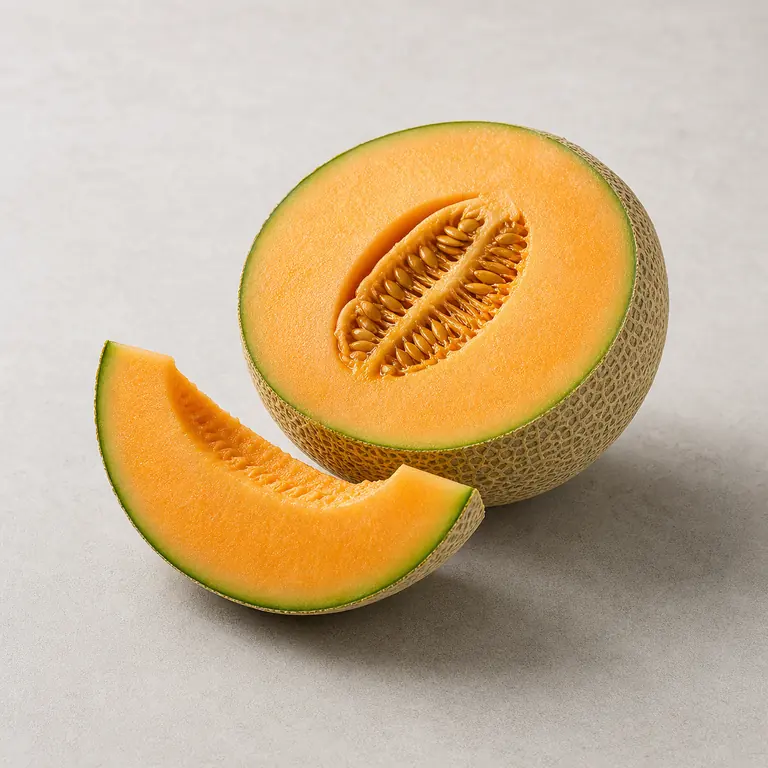 Cantaloupe (cut) on a neutral surface