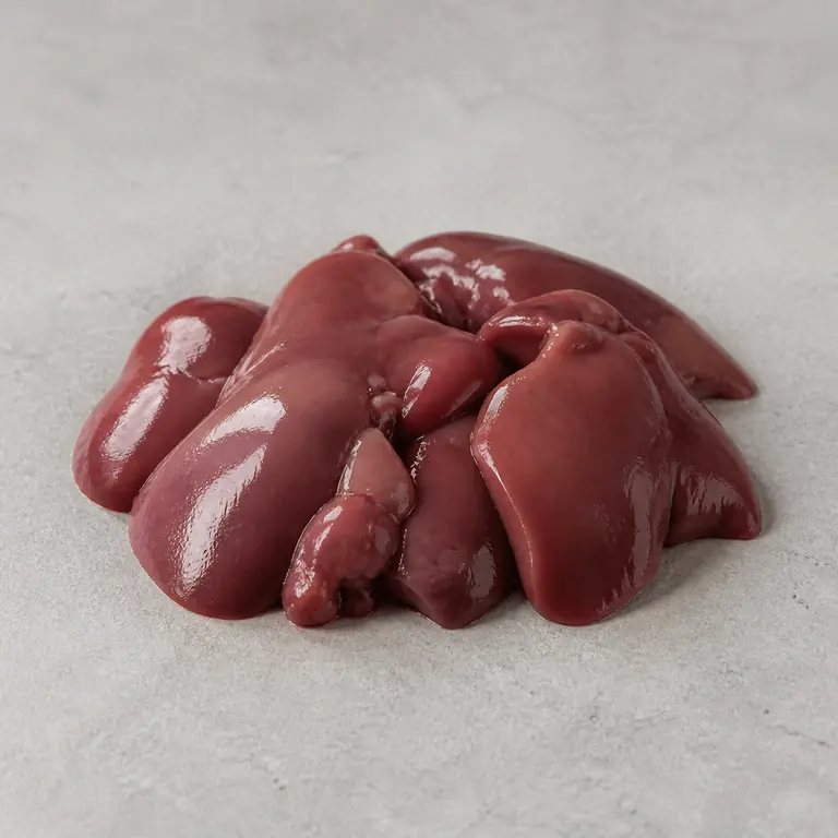 Chicken liver (raw) on a neutral surface