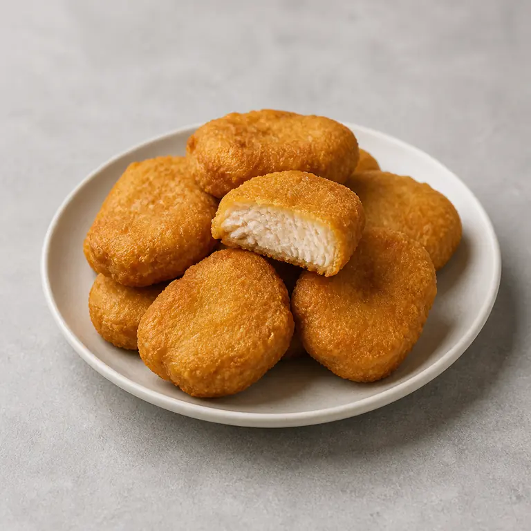 Chicken nuggets (cooked) on a neutral surface