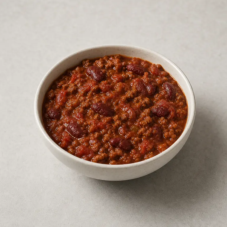 Chili (cooked) on a neutral surface