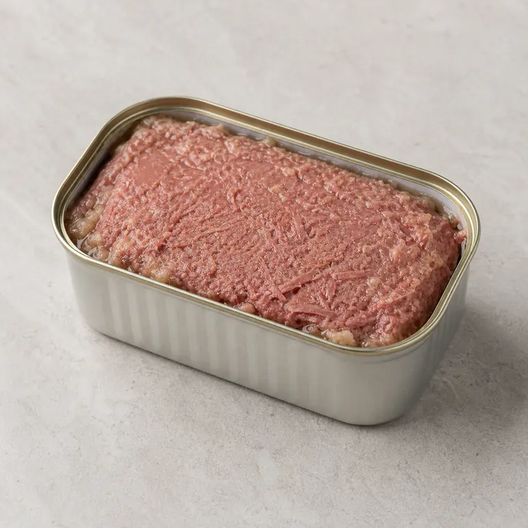 Corned beef (opened) on a neutral surface