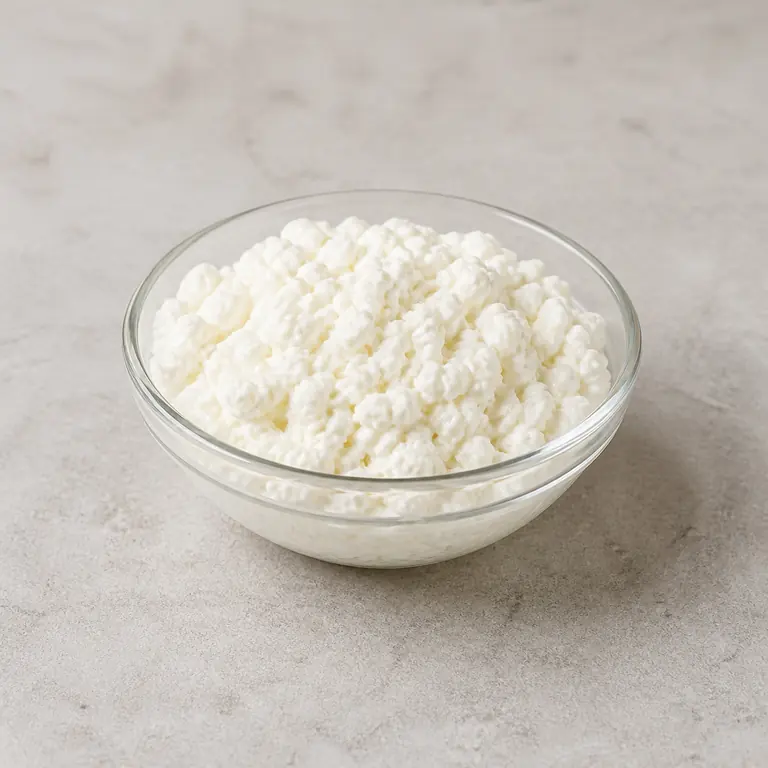Cottage cheese on a neutral surface