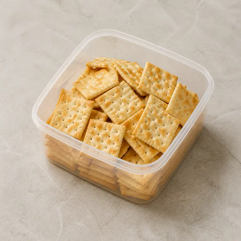 Crackers (opened) on a neutral surface