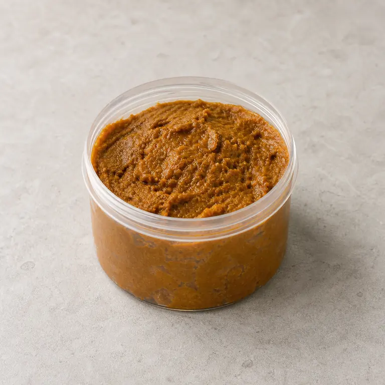 Curry paste (opened) on a neutral surface