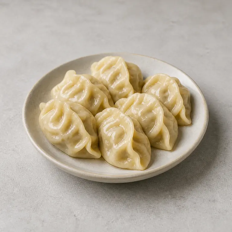 Dumplings (cooked) on a neutral surface