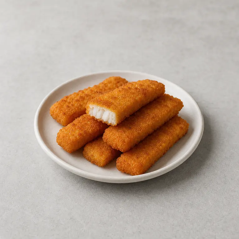 Fish sticks (cooked) on a neutral surface