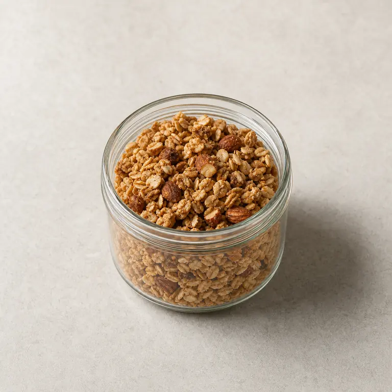 Granola (opened) on a neutral surface