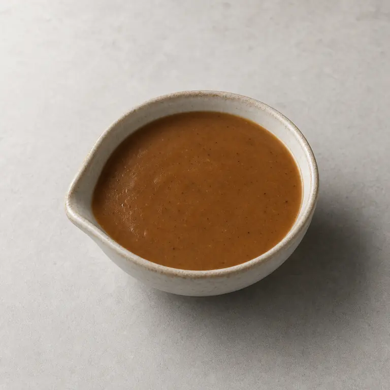 Gravy (cooked) on a neutral surface