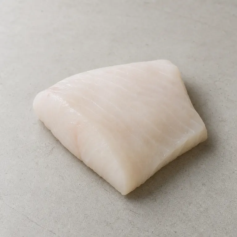 Halibut (raw) on a neutral surface