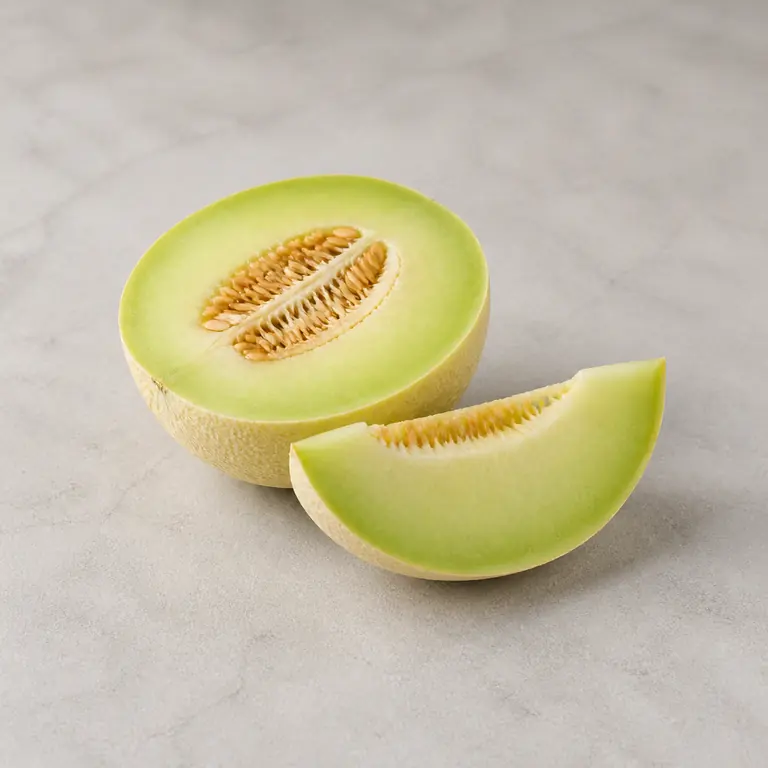 Honeydew (cut) on a neutral surface