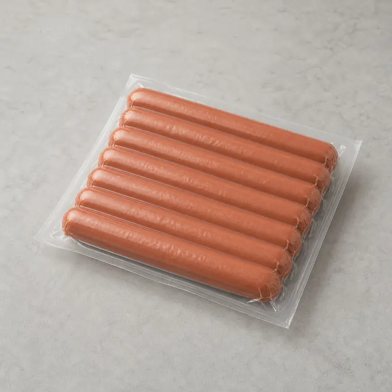 Hot dogs (unopened) on a neutral surface