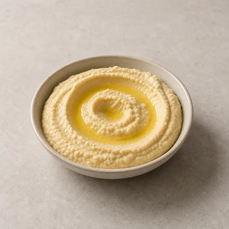 Hummus (homemade) on a neutral surface