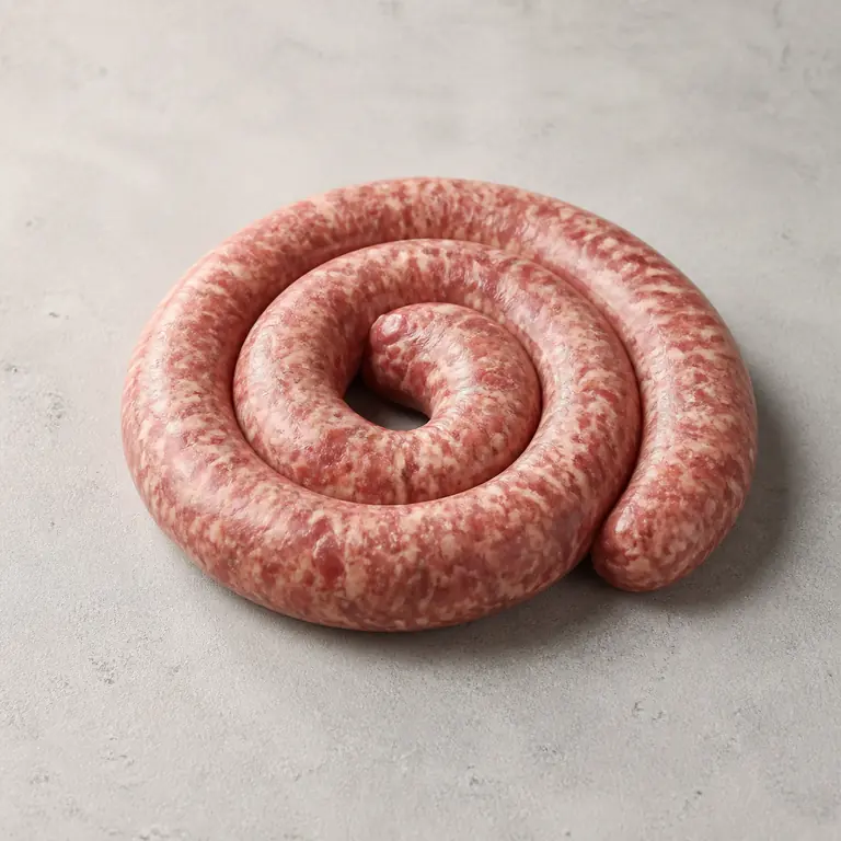 Italian sausage (raw) on a neutral surface