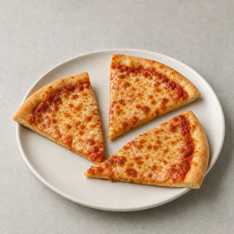 Leftover pizza on a neutral surface
