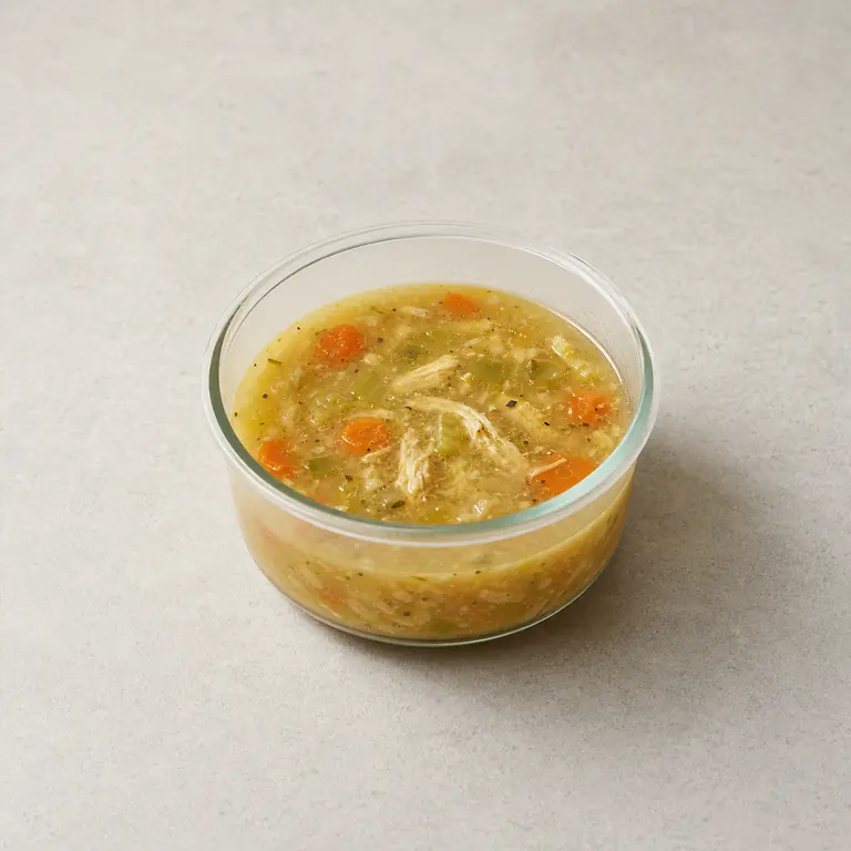 Leftover soup on a neutral surface