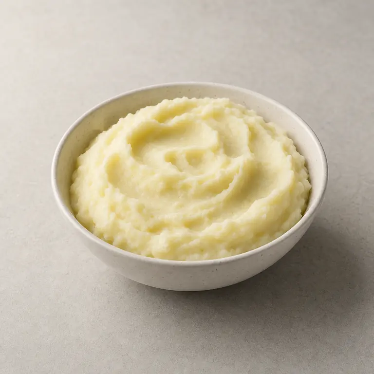 Mashed potatoes (cooked) on a neutral surface