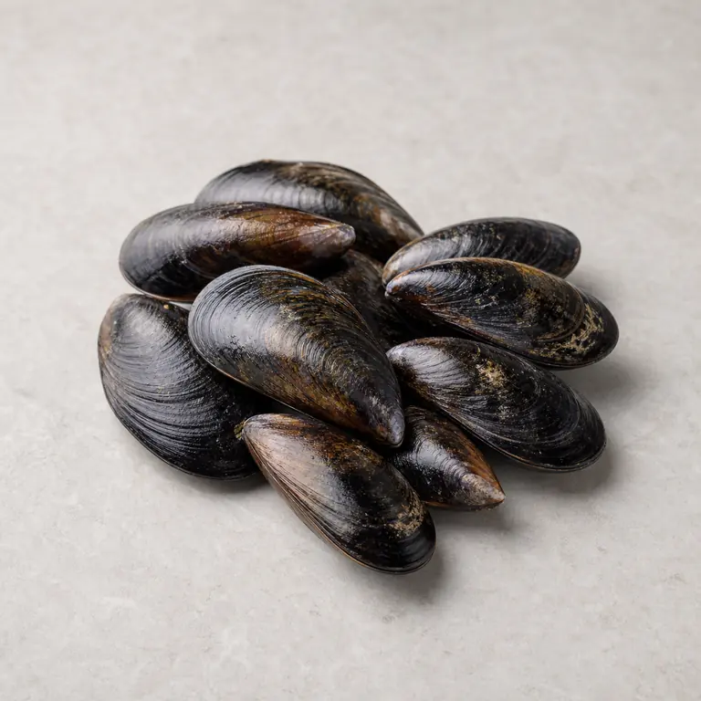Mussels (raw) on a neutral surface
