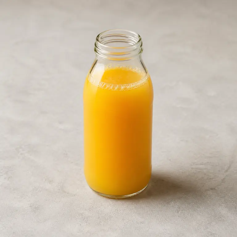 Orange juice (opened) on a neutral surface