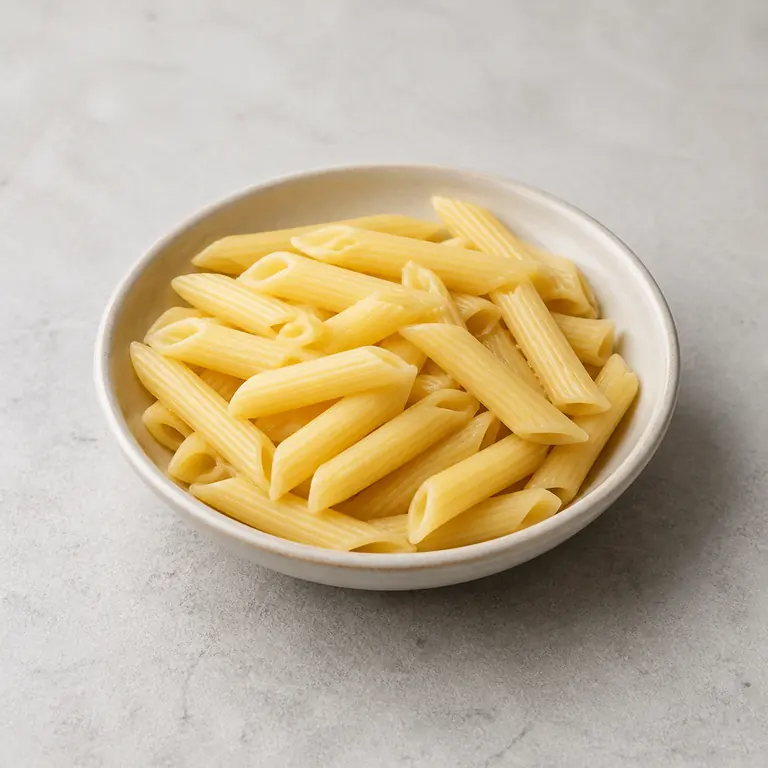 Pasta (cooked) on a neutral surface