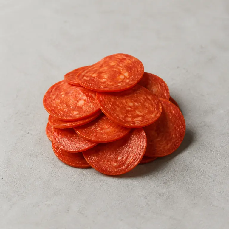 Pepperoni (opened) on a neutral surface