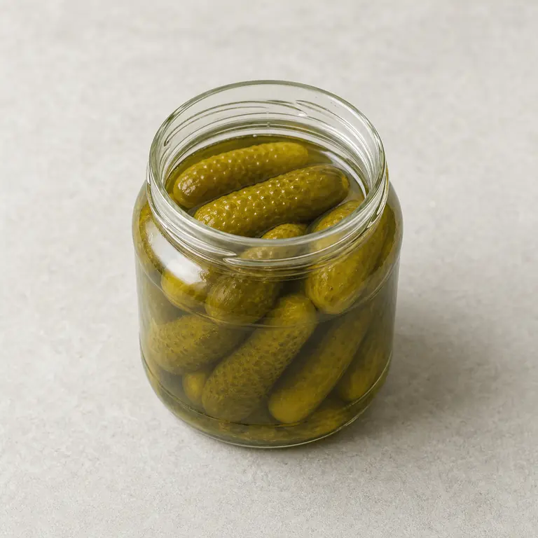 Pickles (opened) on a neutral surface