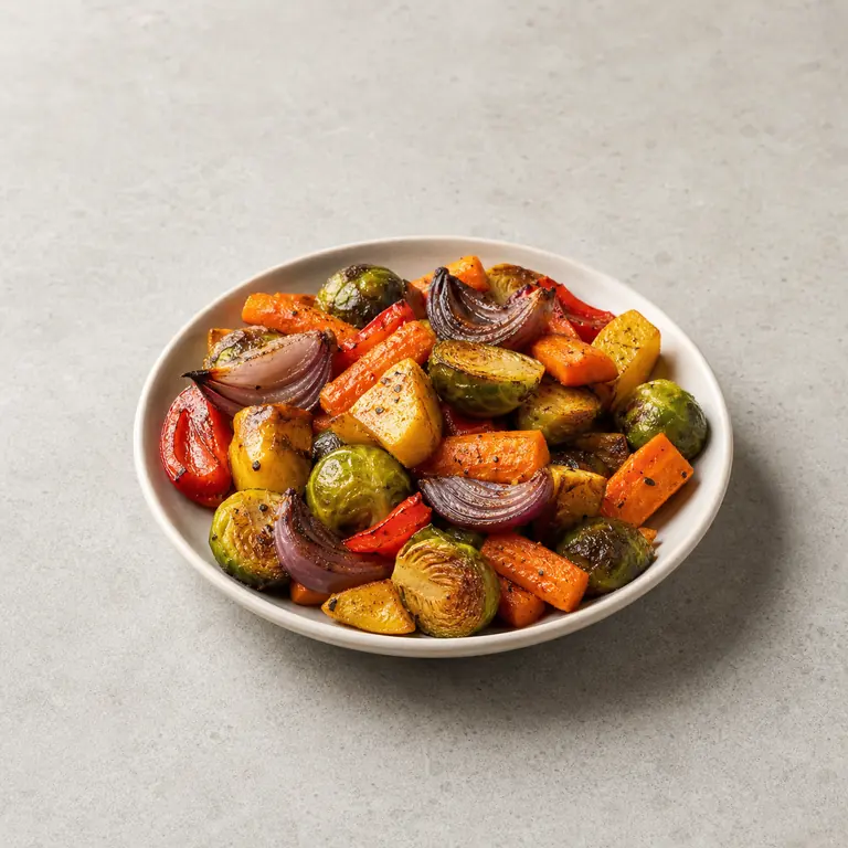 Roasted vegetables on a neutral surface