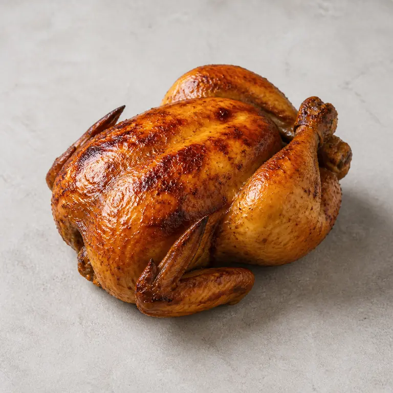 Rotisserie chicken on a neutral surface