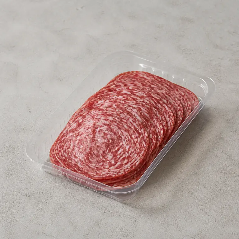 Salami (opened) on a neutral surface