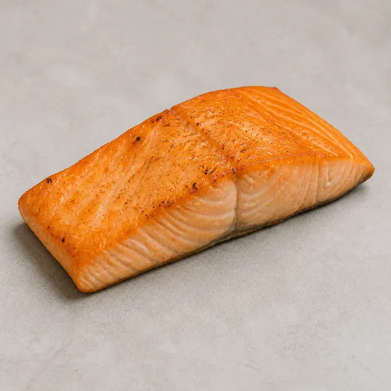 Salmon (cooked) on a neutral surface