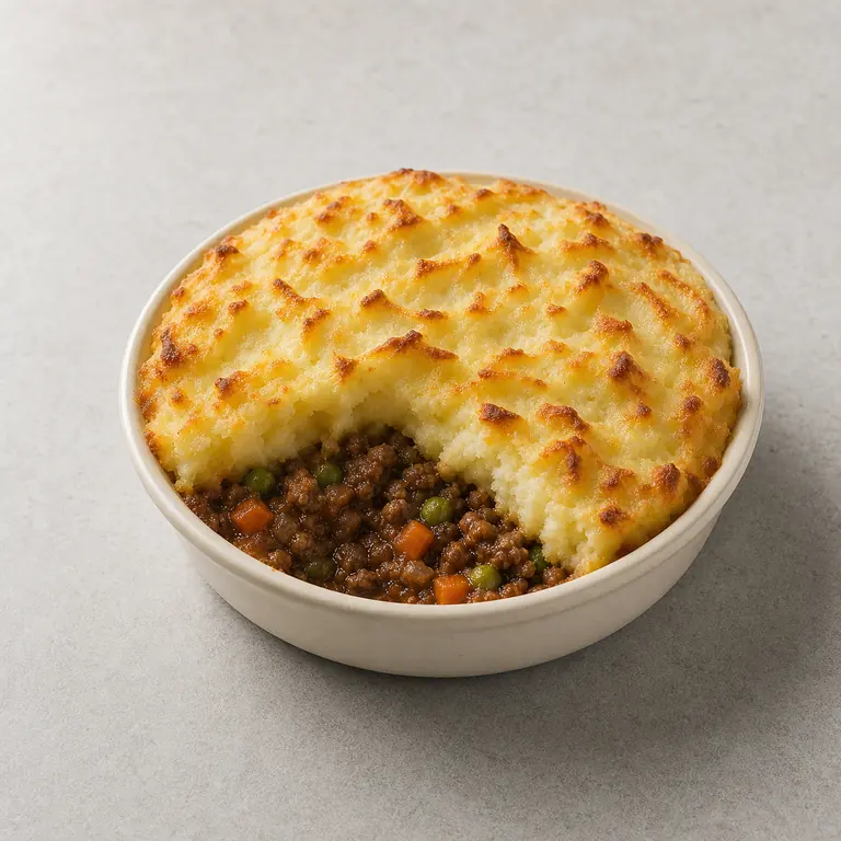 Shepherd's pie (cooked) on a neutral surface