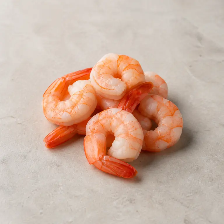 Shrimp (cooked) on a neutral surface