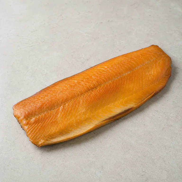 Smoked trout on a neutral surface