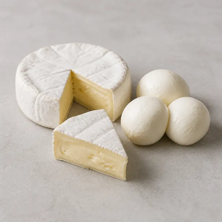 Soft cheese (brie, mozzarella) on a neutral surface