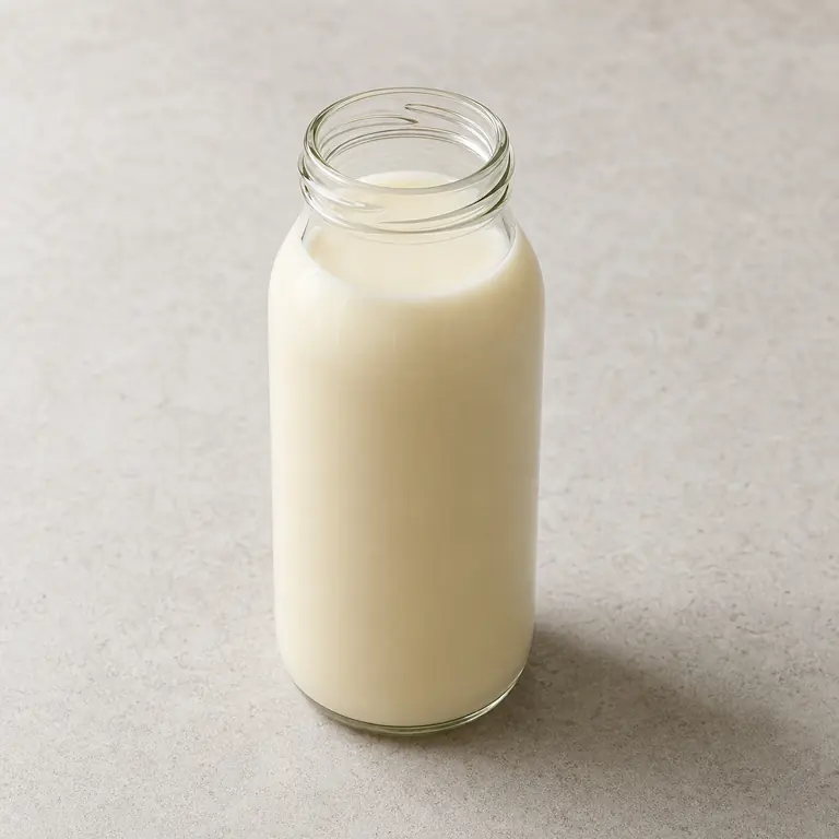 Soy milk (opened) on a neutral surface