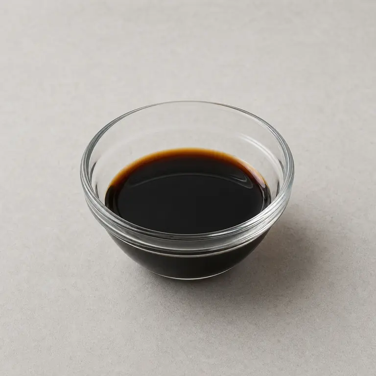 Soy sauce (opened) on a neutral surface