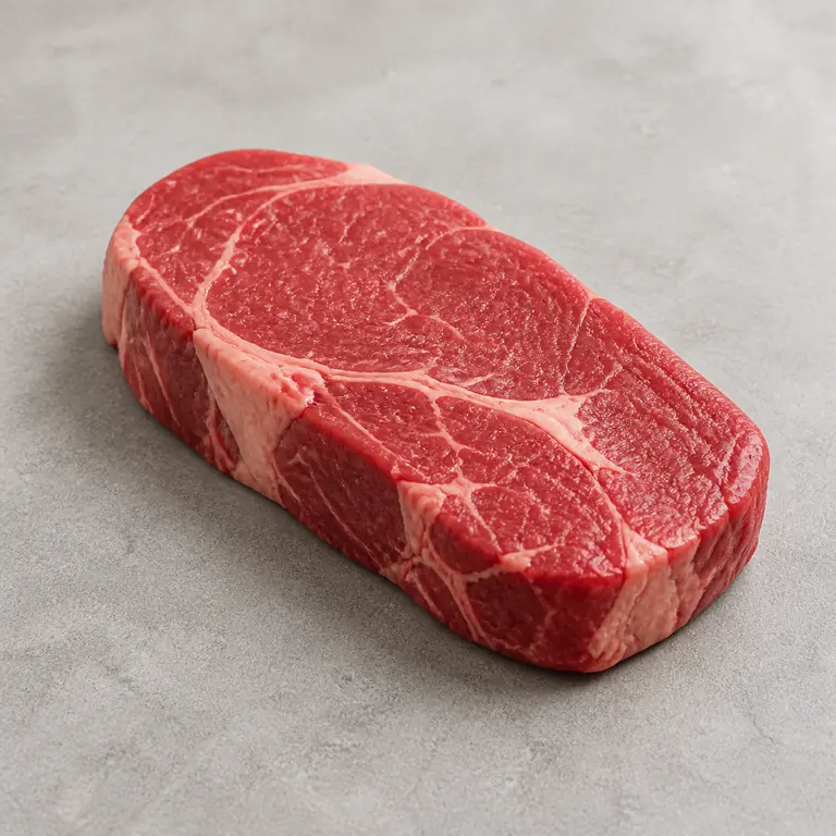 Steak (raw) on a neutral surface