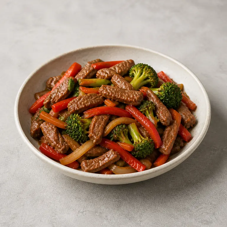 Stir fry (cooked) on a neutral surface