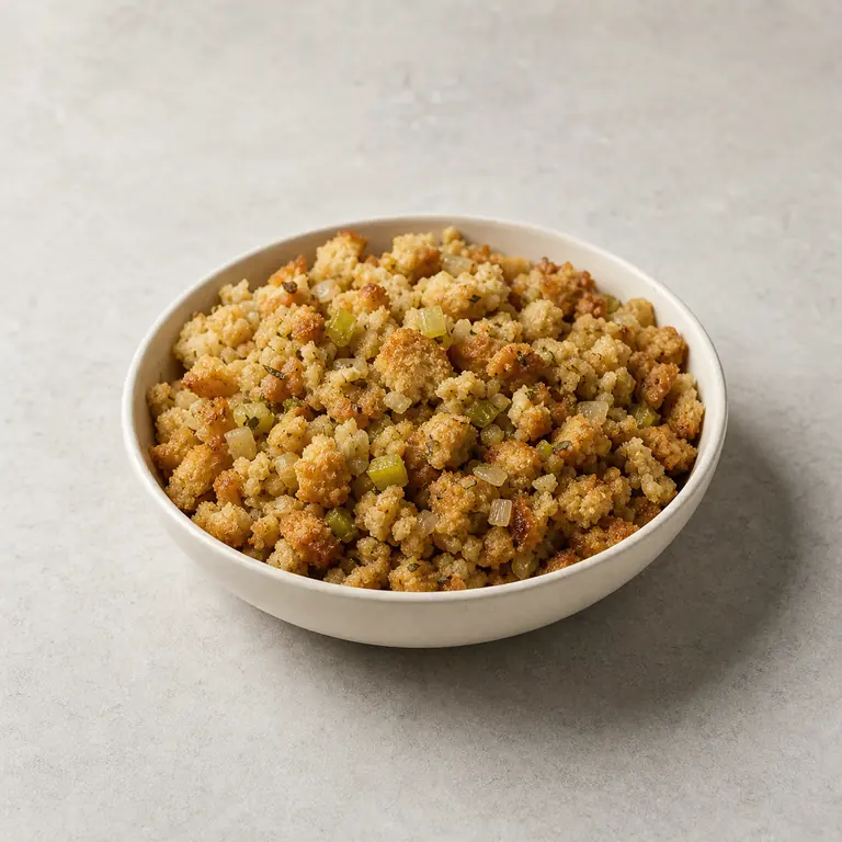 Stuffing (cooked) on a neutral surface