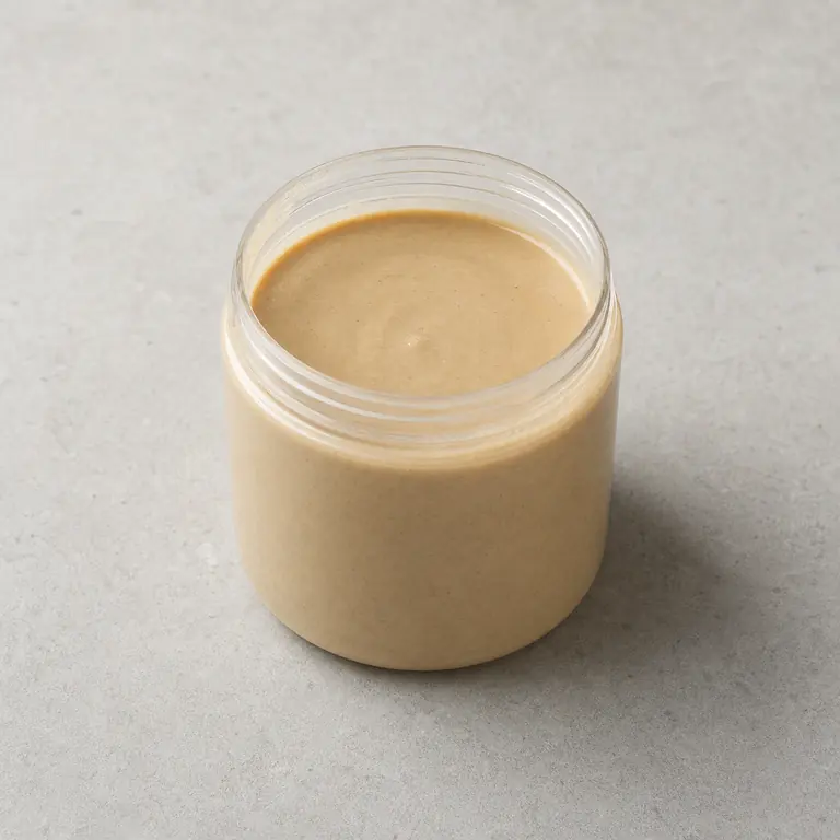 Tahini (opened) on a neutral surface