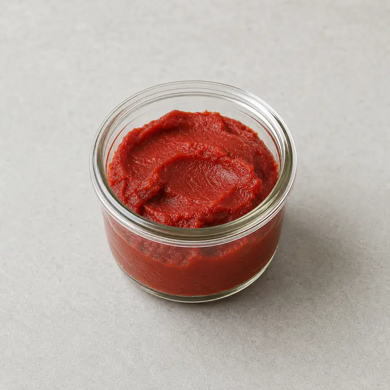 Tomato paste (opened) on a neutral surface