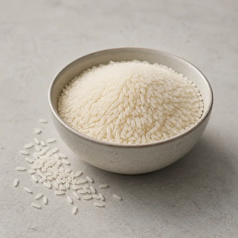 White rice (dry) on a neutral surface